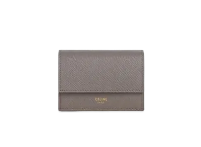 CELINE Folded Wallet In Grained Calfskin Gold Logo "Pebble"