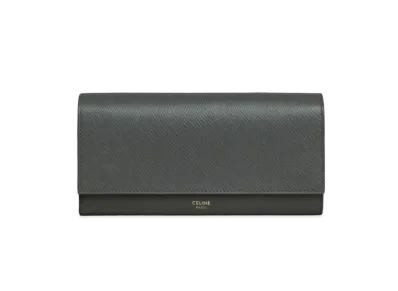 CELINE Large flap wallet in Grained calfskin "GREY"