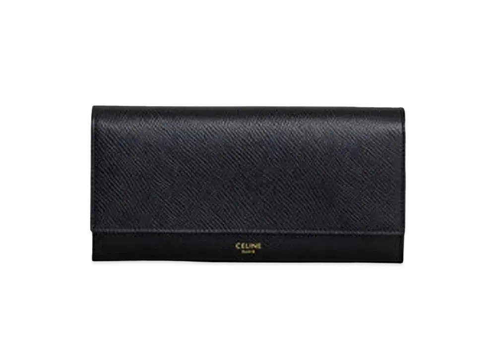 CELINE Large flap wallet in Grained calfskin  "BLACK"