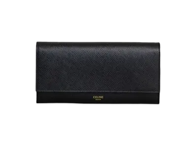 CELINE Large flap wallet in Grained calfskin "BLACK"