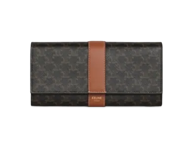 CELINE Large Flap Wallet In Triomphe Canvas And Lambskin "Tan"