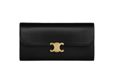 CELINE Large Flap Wallet Triomphe in Shiny Smooth Lambskin "BLACK"