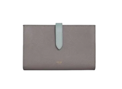 CELINE Large strap wallet in Bicolour Grained Calfskin "PEBBLE/ MINERAL"