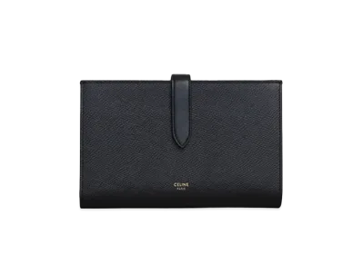 CELINE Large strap wallet in Grained calfskin "BLACK"