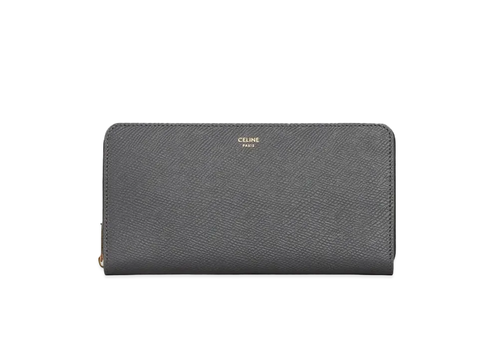 CELINE Large Zipped Wallet in Grained Calfskin  "Grey"