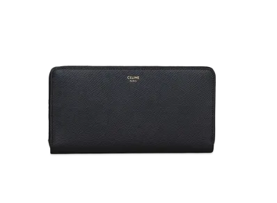 CELINE Large Zipped Wallet in Grained Calfskin "Black"