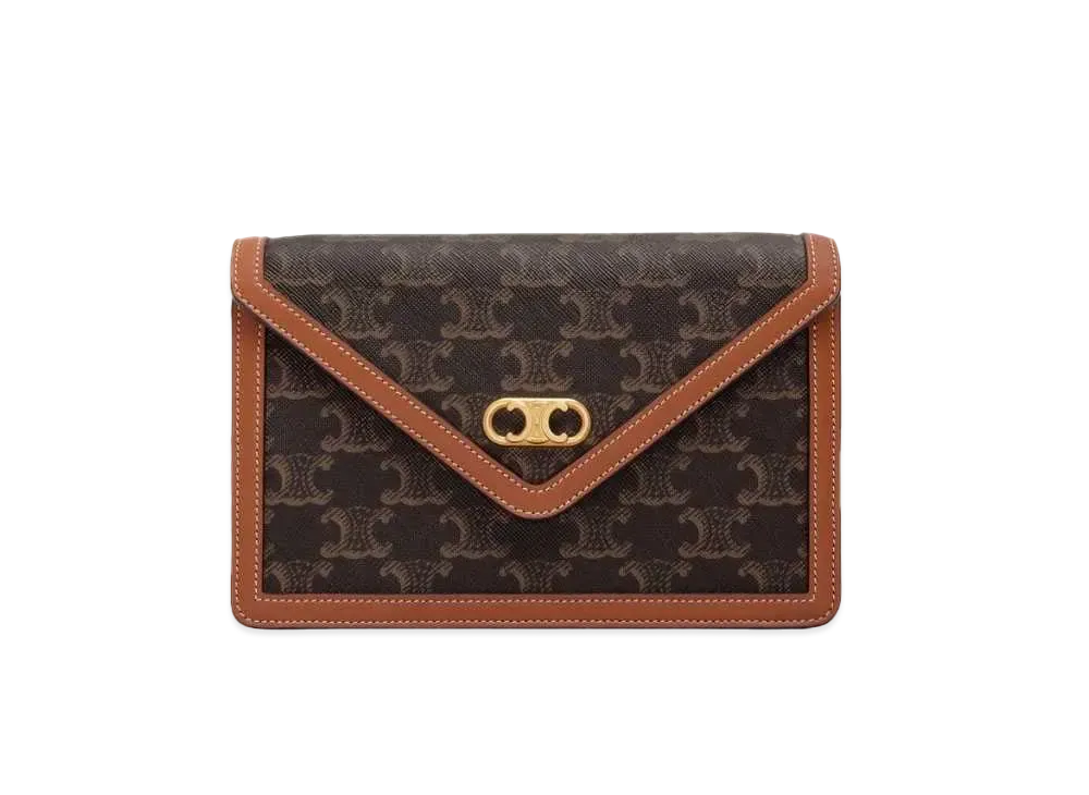 CELINE Maillon Triomphe Wallet on chain in Triomphe canvas and Lambskin  "Tan"