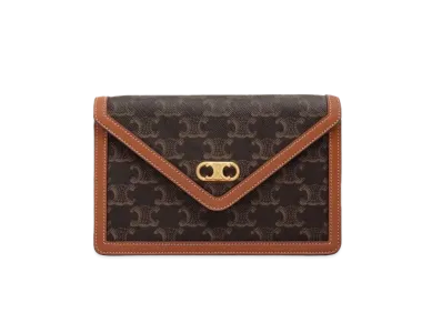 CELINE Maillon Triomphe Wallet on chain in Triomphe canvas and Lambskin "Tan"