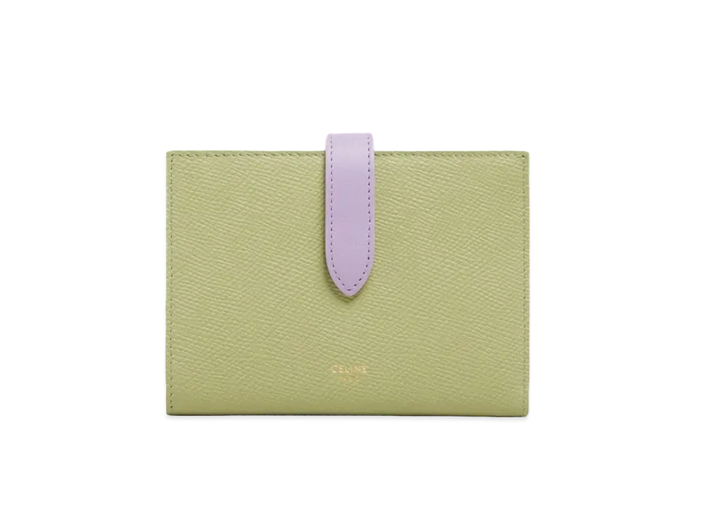 CELINE Medium Strap Wallet in Bicolour Grained Calfskin  "Sage/Lilas"