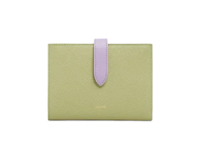 CELINE Medium Strap Wallet in Bicolour Grained Calfskin "Sage/Lilas"