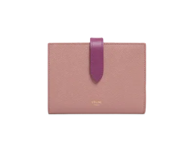 CELINE Medium Strap Wallet in Bicolour Grained Calfskin "Antique Rose/Wild Berry"