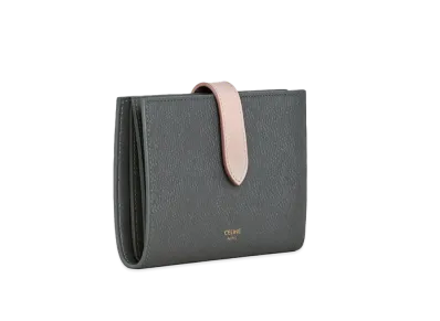 CELINE Medium Strap Wallet in Bicolour Grained Calfskin "Grey/Vintage Pink"