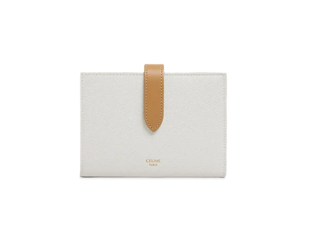 CELINE Medium Strap Wallet in Bicolour Grained Calfskin  "White/Desert"