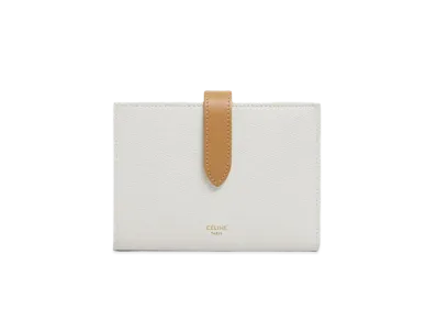 CELINE Medium Strap Wallet in Bicolour Grained Calfskin "White/Desert"