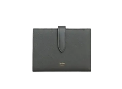 CELINE Medium Strap Wallet in Grained Calfskin "Grey"