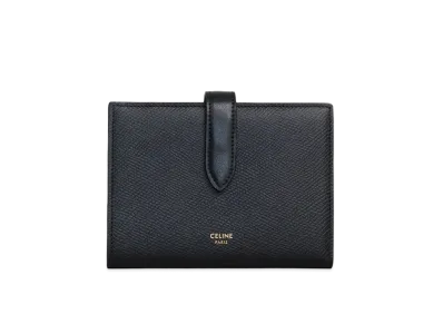 CELINE Medium Strap Wallet in Grained Calfskin "Black"