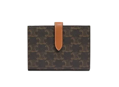 CELINE Medium Strap Wallet in Triomphe Canvas and Lambskin "Tan"