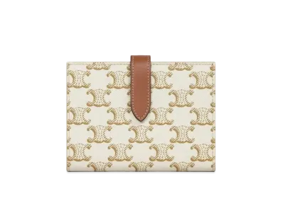 CELINE Medium Strap Wallet In Triomphe Canvas And Lambskin "White/Tan"