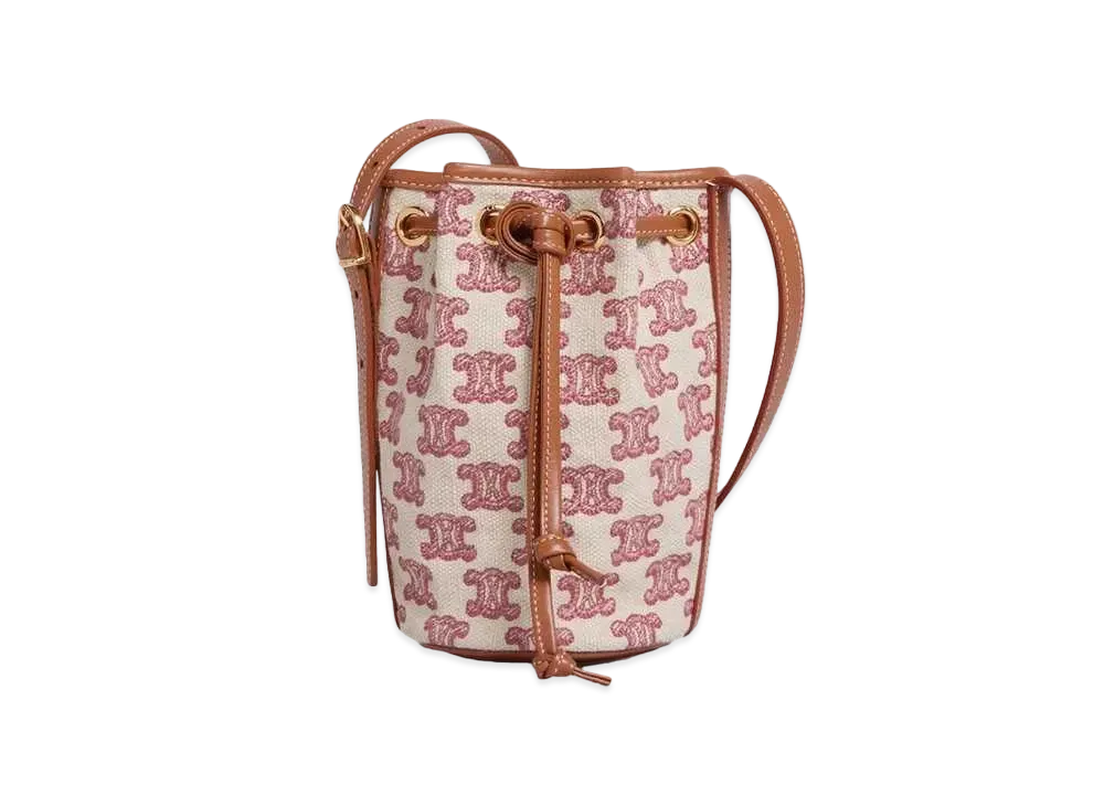CELINE Micro Drawstring in Textile with Triomphe Embroidery  "Vintage Pink"