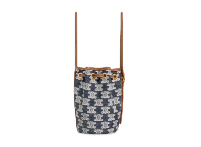 CELINE Micro Drawstring in Textile with Triomphe Embroidery "Navy Blue"