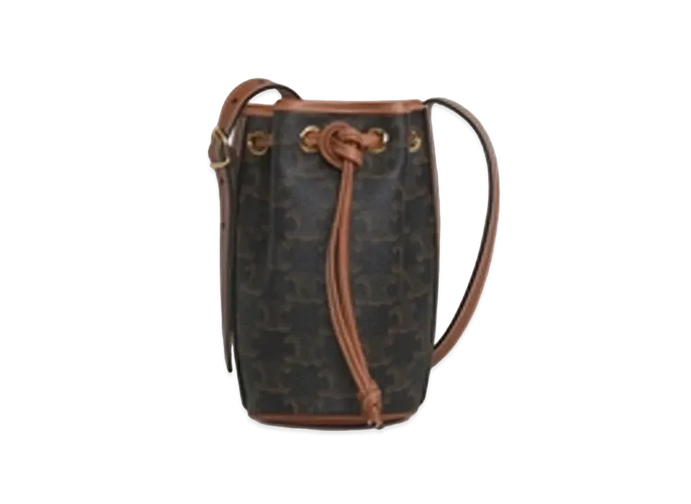 CELINE Micro Drawstring in Triomphe Canvas and Calfskin  "Tan"