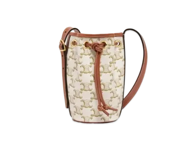 CELINE Micro Drawstring in Triomphe Canvas and Calfskin "White/Tan"