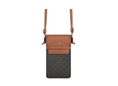 CELINE Phone Pouch With Flap In Triomphe Canvas And Lambskin "Tan"