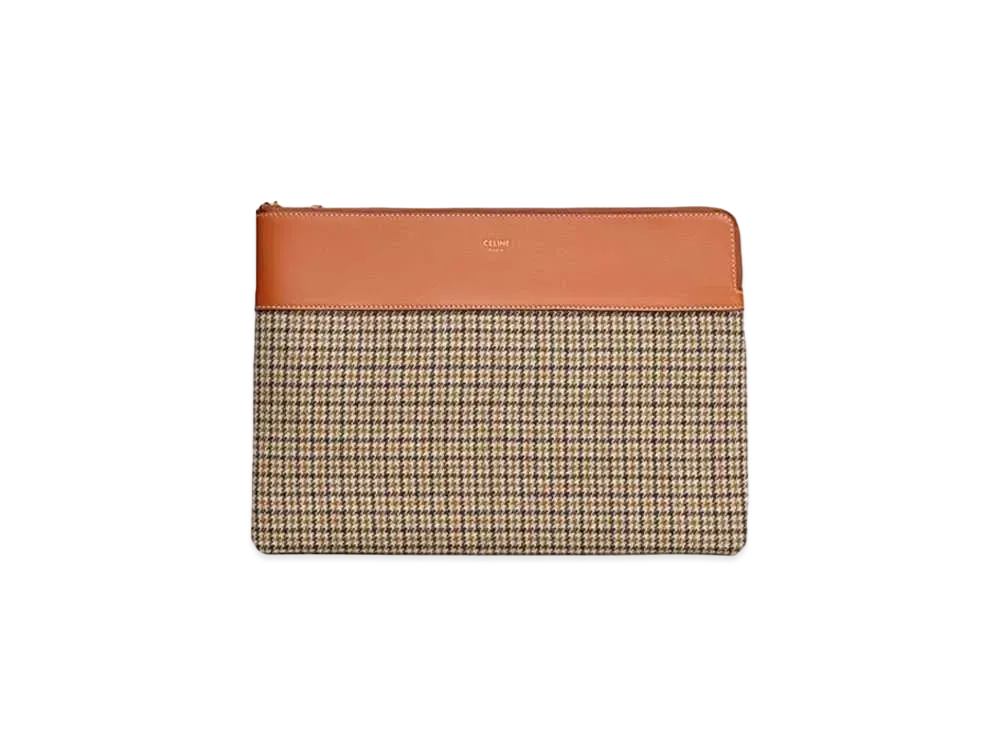 CELINE Pouch in Tweed and Calfskin  "Tan"