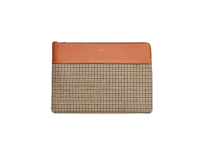 CELINE Pouch in Tweed and Calfskin "Tan"