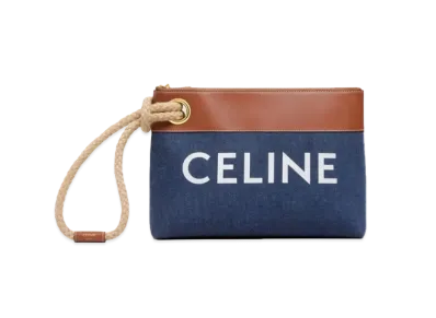 CELINE Pouch Marin in Denim and Calfskin "Navy/Tan"