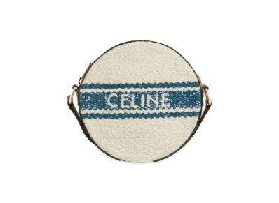 CELINE Round Purse on Strap in Plein Soleil Textile with CELINE Print and Calfskin "Blue/Tan"