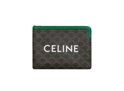 CELINE Small Pouch in Triomphe Canvas and Lambskin "Emerald"