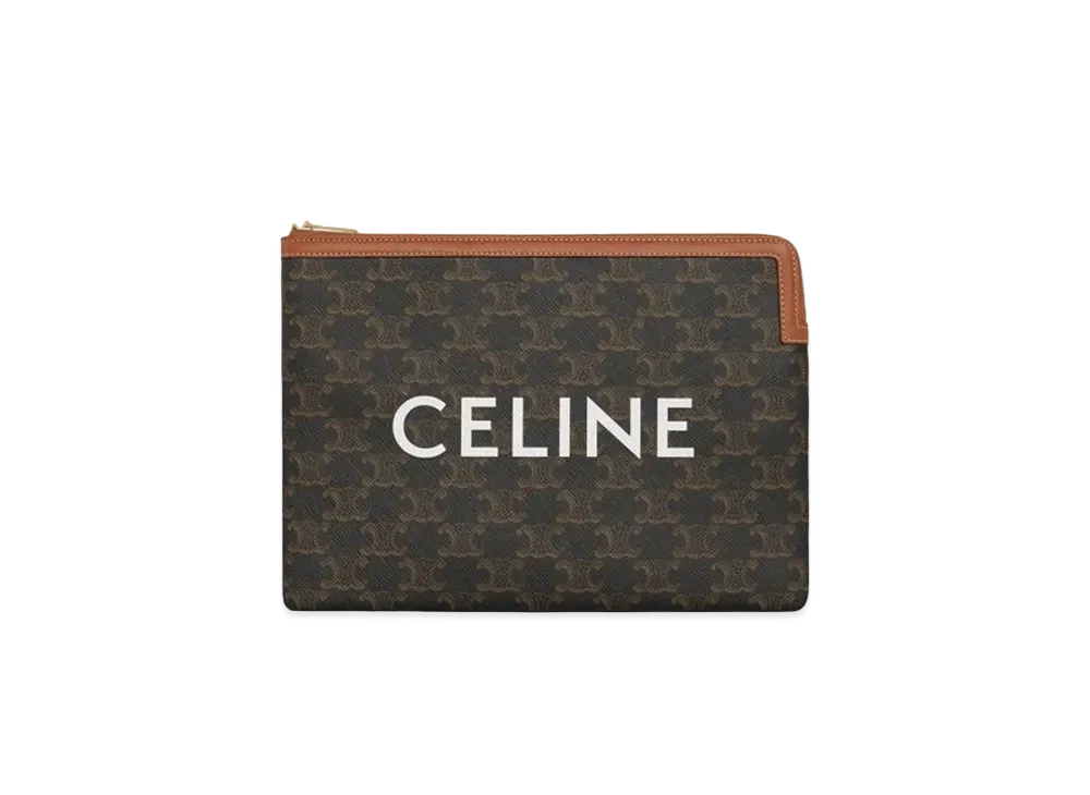 CELINE Small Pouch in Triomphe Canvas and Lambskin  "Tan"
