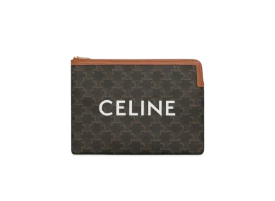 CELINE Small Pouch in Triomphe Canvas and Lambskin "Tan"