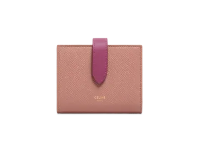 CELINE Small Strap Wallet in Bicolour Grained Calfskin "Antique Rose/Wild Berry"