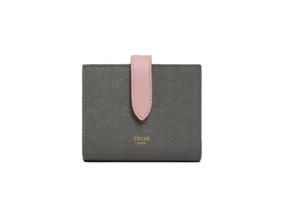 CELINE Small Strap Wallet in Bicolour Grained Calfskin "Grey/Vintage Pink"