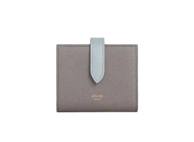 CELINE Small Strap Wallet in Bicolour Grained Calfskin "Pebble/Mineral"