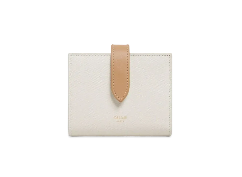 CELINE Small Strap Wallet in Bicolour Grained Calfskin  "White/Desert"