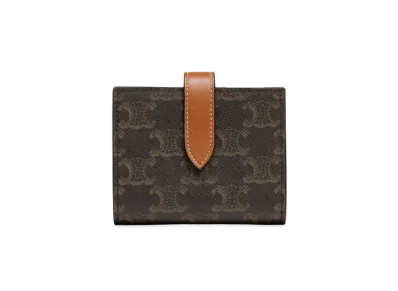 CELINE Small Strap Wallet in Triomphe Canvas and Lambskin "Tan"