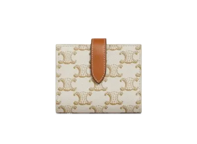 CELINE Small Strap Wallet in Triomphe Canvas and Lambskin "White/Tan"