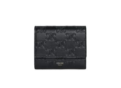 CELINE Small Trifold Wallet in Embossed Smooth Calfskin "Black"