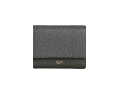 CELINE Small Trifold Wallet In Grained Calfskin "Grey"