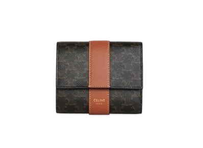 CELINE Small Trifold Wallet In Triomphe Canvas And Lambskin "Tan"