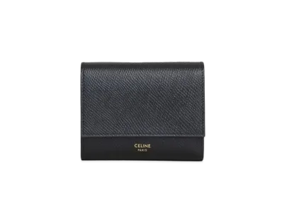 CELINE Small Trifold Wallet In Grained Calfskin "Black"