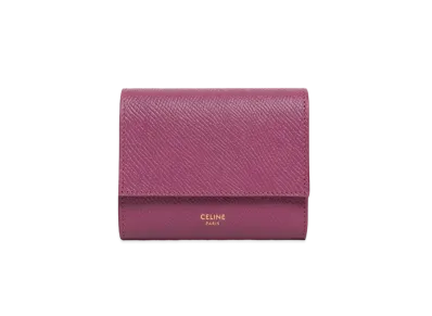 CELINE Small Trifold Wallet In Grained Calfskin "Wild Berry"