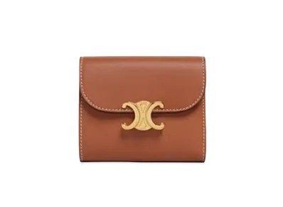 CELINE Small Triomphe Wallet in Shiny Smooth Lambskin "Tan"