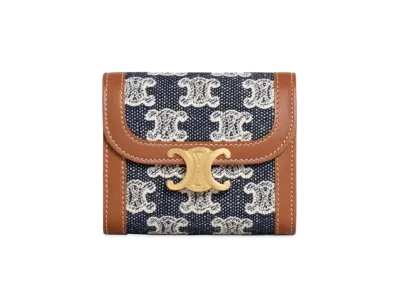 CELINE Small Triomphe Wallet in Textile with Triomphe Embroidery "Navy Blue"