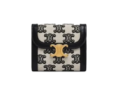 CELINE Small Triomphe Wallet in Textile with Triomphe Embroidery "Black"