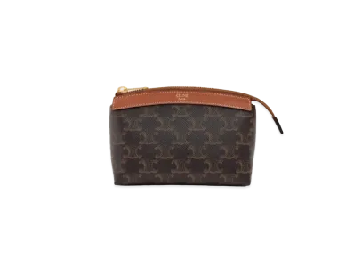 CELINE Small Zipped Pouch in Triomphe Canvas and Calfskin "Tan"