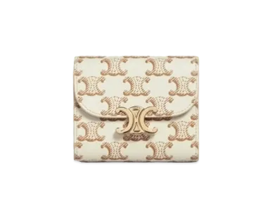 CELINE Small Triomphe Wallet in Triomphe Canvas "White/Tan"